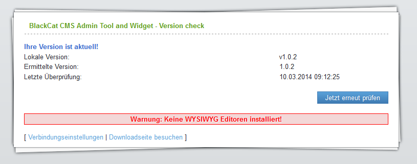 Warnung: Keine WYSIWYG Editoren installiert